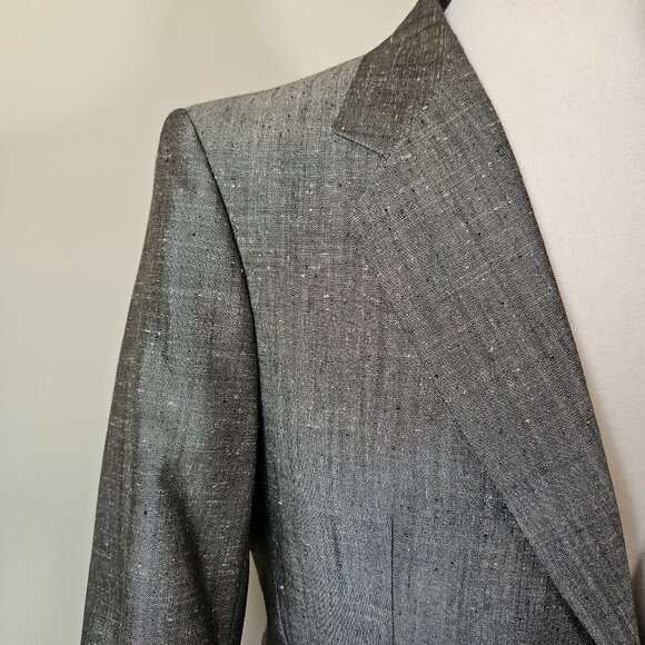 Vintage Faberge 80s Flashy Glam Gray Sharkskin Slub Mens 2 Piece Suit 42R/33W - Picture 3 of 10